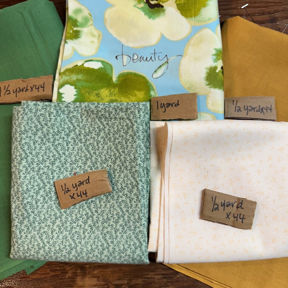 Floral Cotton Fabric Remnant Lot 3 Yards Green Yellow Blue Quilting Craft READ!